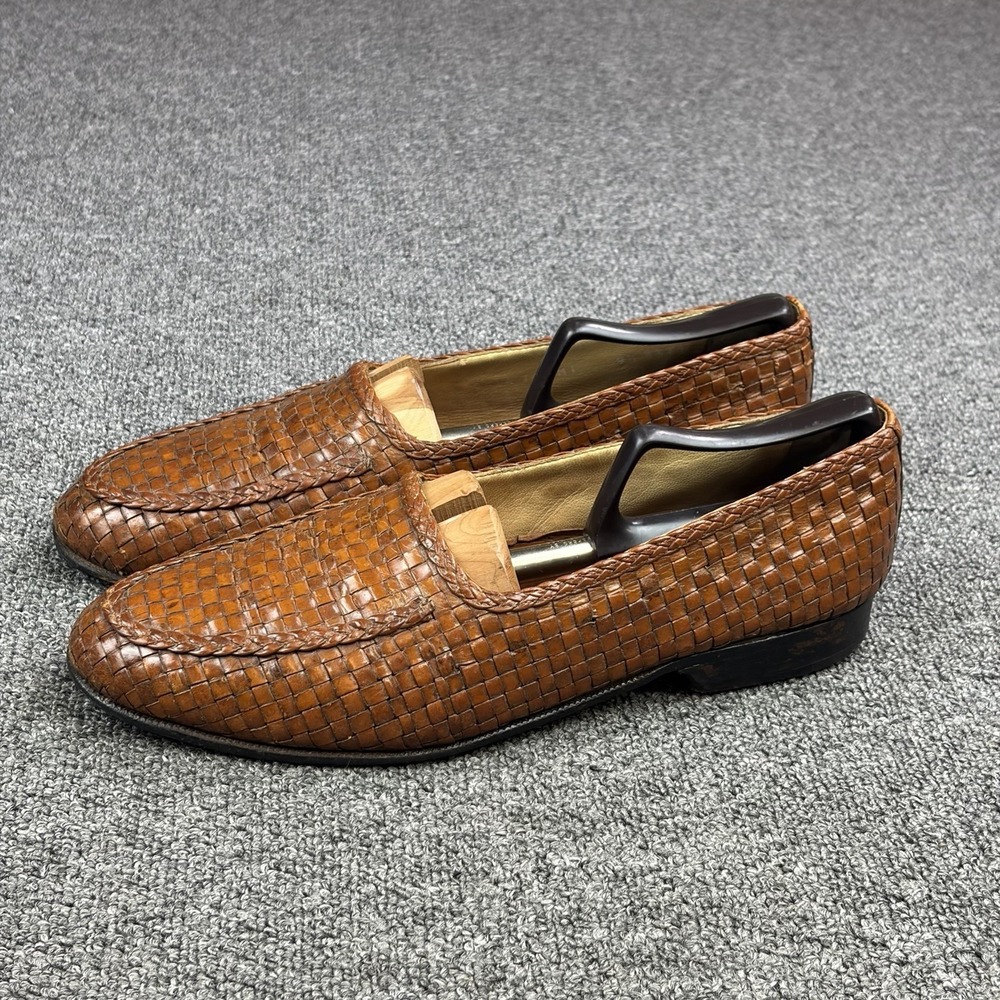 Moreschi Woven Leather Loafers Brown Intrecciato Basket Weave Italy Men's 9.5 M